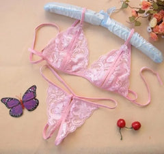 Lace Lingerie Set: Cut-Out Bralette + Crotchless Thong