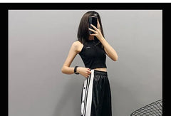 Contrast Trim Button-Side Sweatpants