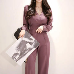Long-Sleeve Wide-Leg Jumpsuit