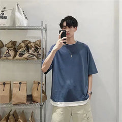 Oversized Mock Two-Piece Plain T-Shirt