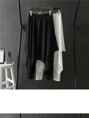Elastic Waist Plain Asymmetrical Skirt Overlay Dance Pants