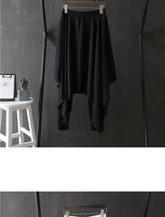 Elastic Waist Plain Asymmetrical Skirt Overlay Dance Pants