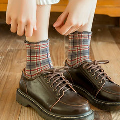 Set of 4: Plaid Crew Socks
