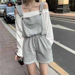 Long-Sleeve Boatneck Top / Drawcord-Waist Romper