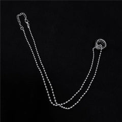 Set of 2: Stacked Ring Pendant Ball Chain Necklace + Paperclip Chain Necklace