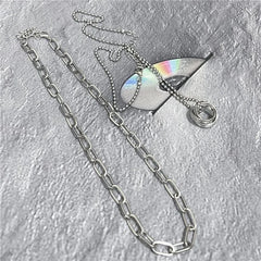 Set of 2: Stacked Ring Pendant Ball Chain Necklace + Paperclip Chain Necklace