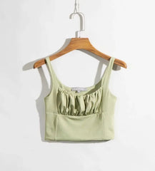 Sleeveless Square Neck Ruched Crop Top