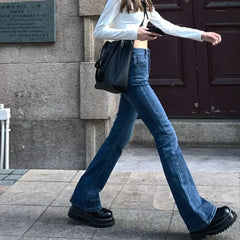 High-Waist Washed Bootcut Jeans