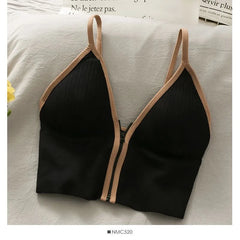Contrast Trim Zip-Up Bustier Top