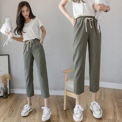 Drawstring-Waist Crop Tapered Pants
