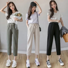 Drawstring-Waist Crop Tapered Pants
