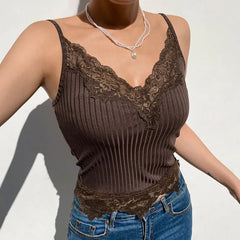 V-Neck Ribbed Lace Camisole Top