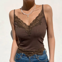 V-Neck Ribbed Lace Camisole Top
