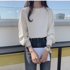 Long-Sleeve Plain Blouse