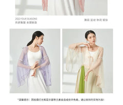 Bell-Sleeve Beaded Fringe Tie-Front Sheer Dance Jacket