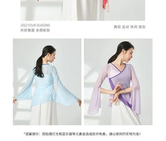 Bell-Sleeve V-Neck Sheer Dance Top