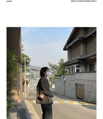 Round Neck Plaid Woven Button-Up Jacket