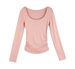 Long-Sleeve Scoop Neck Plain Slim Fit T-Shirt
