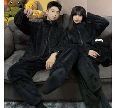 Couple Matching Pajama Set: Plain Fleece Zip Jacket + Pants