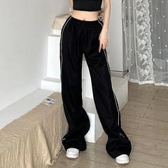 High Waist Striped Loose-Fit Wide-Leg Sweatpants