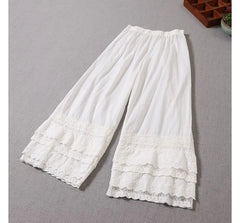 Elastic Waist Lace Panel Cropped Wide Leg Pants