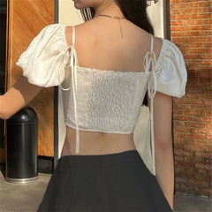 Short-Sleeve Sweetheart Neckline Plan Crop Corset Top