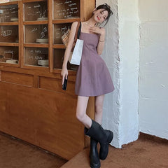 Spaghetti Strap Plain Mini A-Line Dress