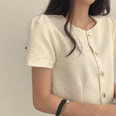 Short-Sleeve Round Neck Plain Blouse
