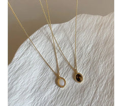 Faux Cat Eye Stone Pendant Alloy Necklace