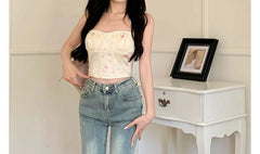 Mid Rise Washed Flared Jeans