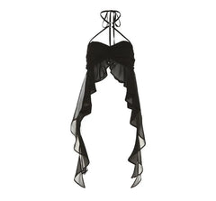 Halter Neck Plain Ruffled Asymmetrical Hem Crop Camisole Top