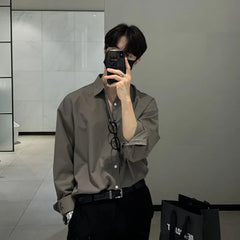 Long-Sleeve Plain Button-Up Shirt