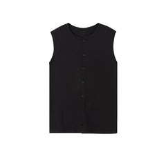 Sleeveless Crew Neck Plain Button Top