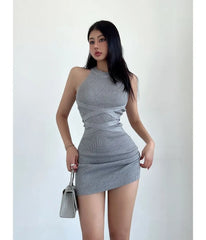 Halter Plain Mini Bodycon Knit Dress