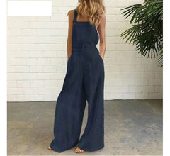 Spaghetti Strap Plain Wide Leg Jumpsuit
