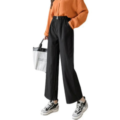 Elastic Waist Plain Cropped Wide Leg Pants