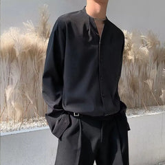 Long-Sleeve Plain Button-Up Shirt