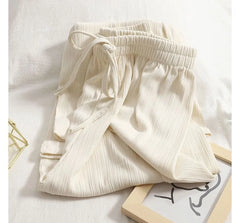 High Waist Plain Drawstring Wide Leg Pants (Various Designs)