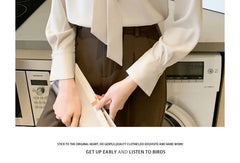 Long-Sleeve Scarf Collar Plain Blouse