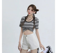 Mid Rise Denim Hot Pants