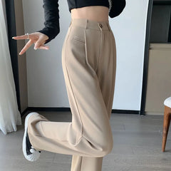 High Rise Plain Wide Leg Slacks (Various Designs)