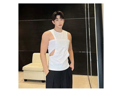 Round Neck Plain Cutout Tank Top
