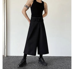 High Waist Plain Wide Leg Crop Dress Pants