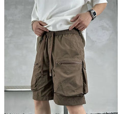 Drawstring Waist Plain Cargo Shorts