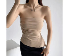 Plain Ruched Slit Tube Top
