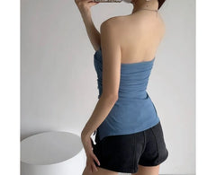 Plain Ruched Slit Tube Top