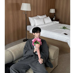 Button-Up Plain Blazer / High Waist Dress Pants