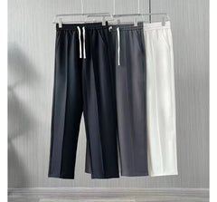 Drawstring Waist Plain Cropped Straight Leg Suit Pants