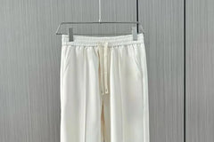 Drawstring Waist Plain Cropped Straight Leg Suit Pants