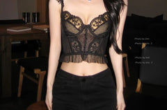 Ruffled Lace Panel Corset Cami Top